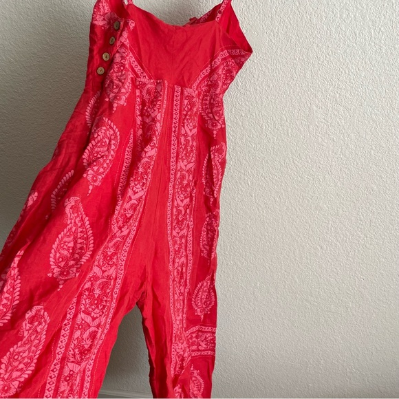 Free People Feel The Sun Bandana Patterned Jumpsuit Red Size 8 - Picture 10 of 12